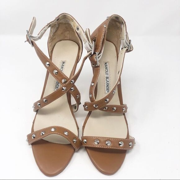 MANOLO BLAHNIK | Tan Studded Strappy Heels 5 - Picture 3 of 8